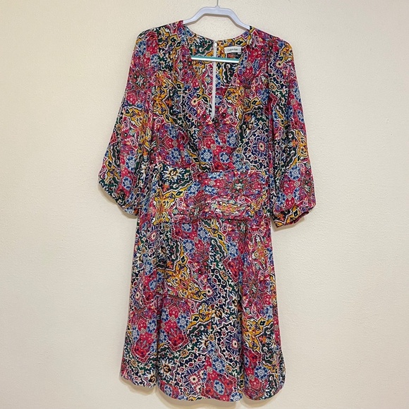 Calvin Klein Women's V-Neck Knee Length Dress with Puffed Sleeves Size 10 - Picture 10 of 16